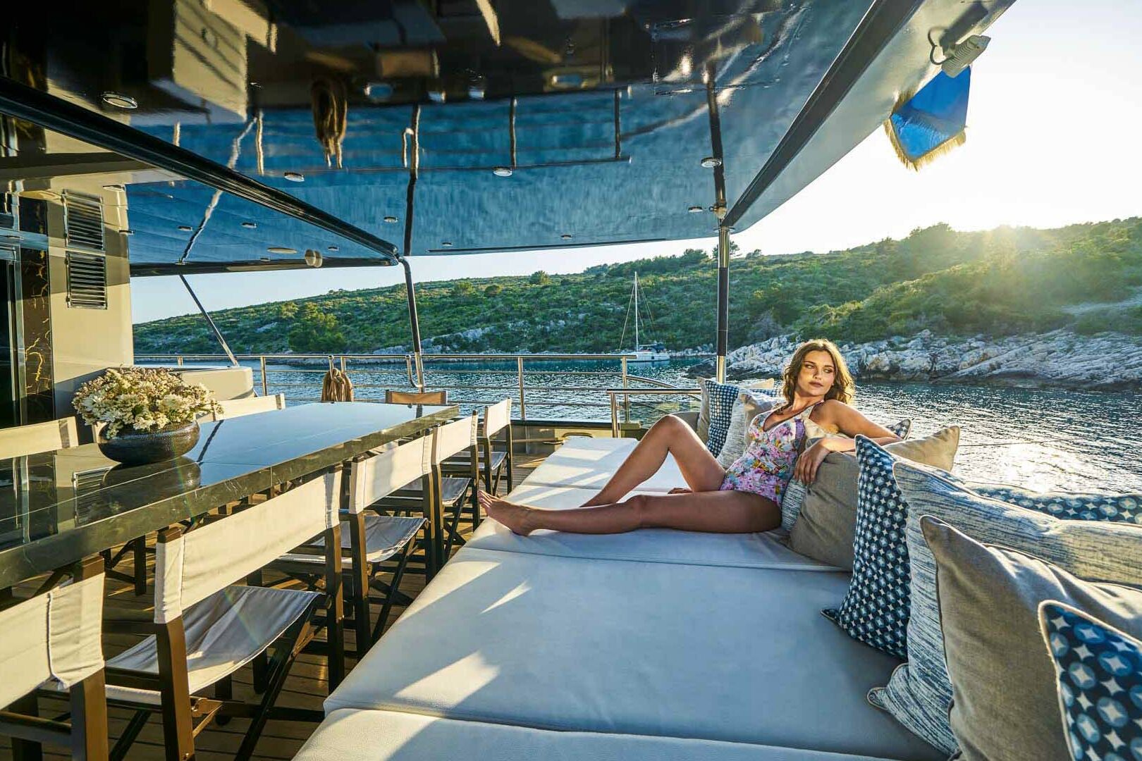 Luxury sailing yacht Rara Avis aft lounging area