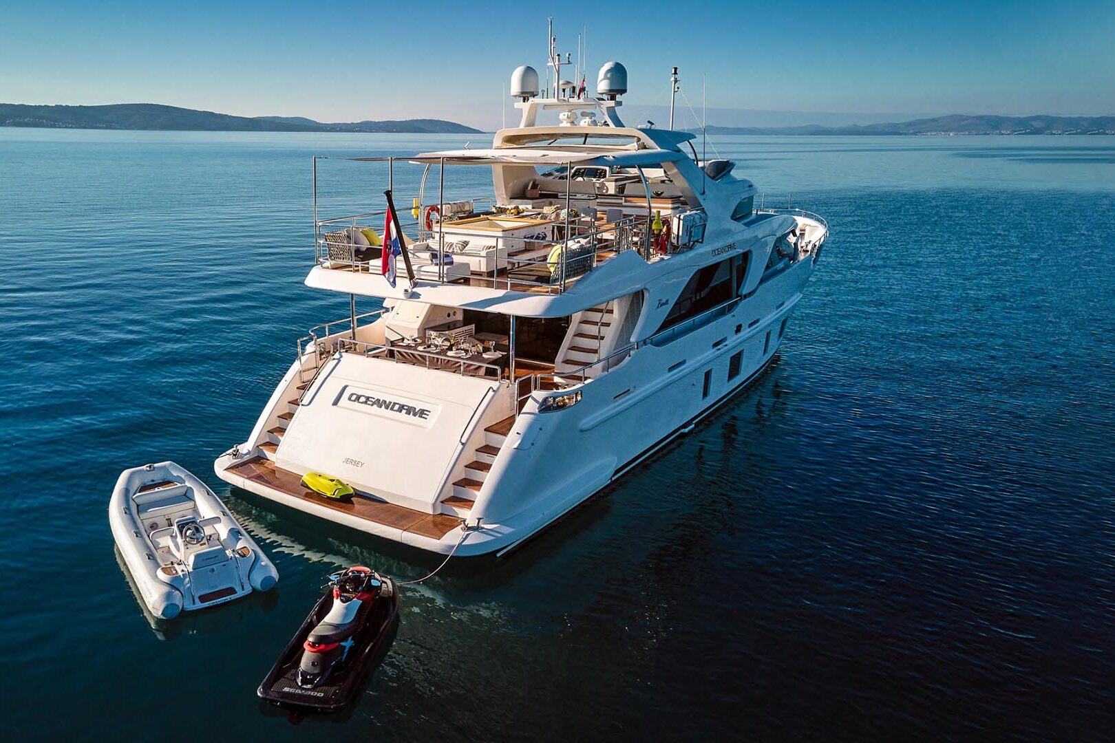 Luxury yacht Ocean Drive aft view