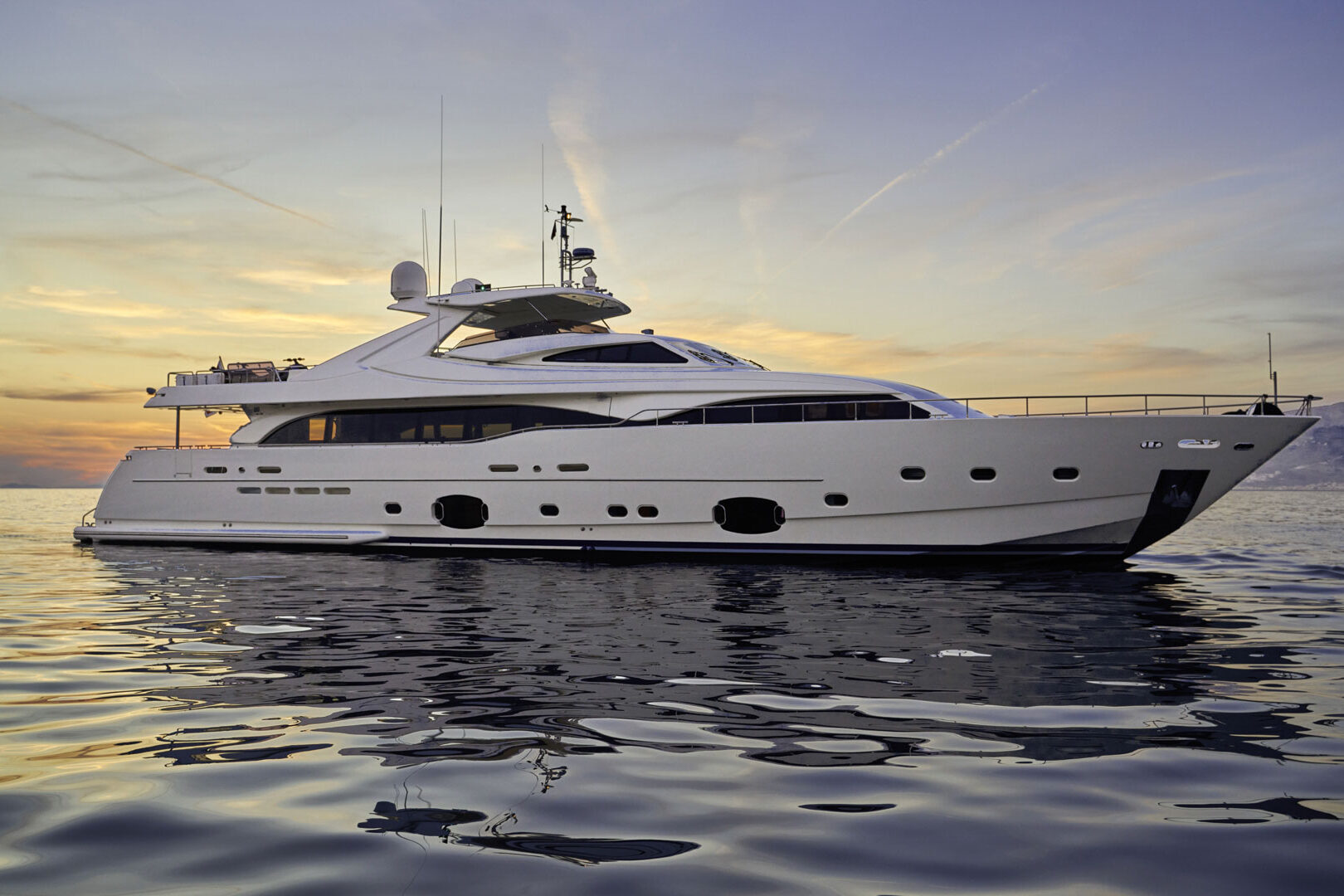 Luxury yacht Acceptus sunset view