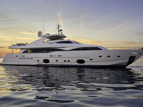 Luxury yacht Acceptus sunset view