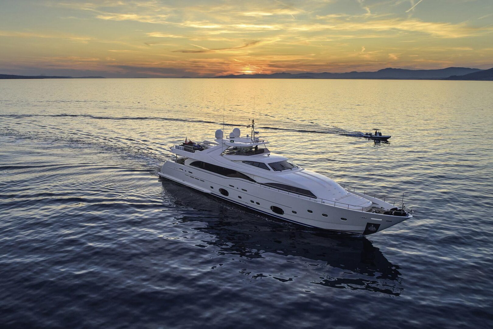 Luxury yacht Acceptus sunset cruising