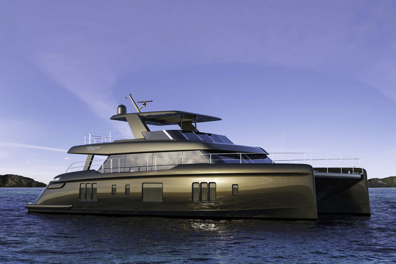 Luxury catamaran Sunreef 70 Power starboard view