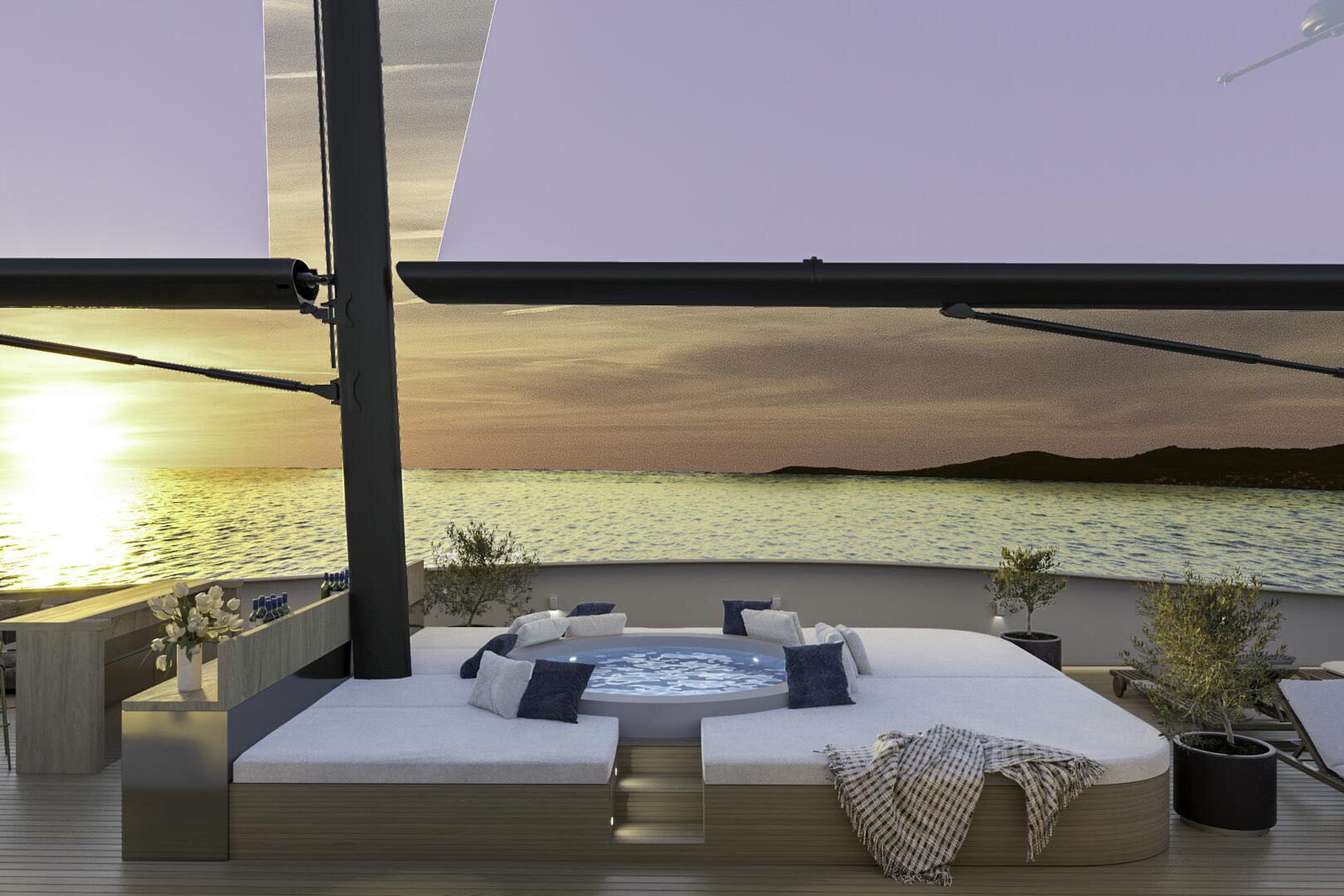Luxury sailing yacht Anetta sundeck jacuzzi
