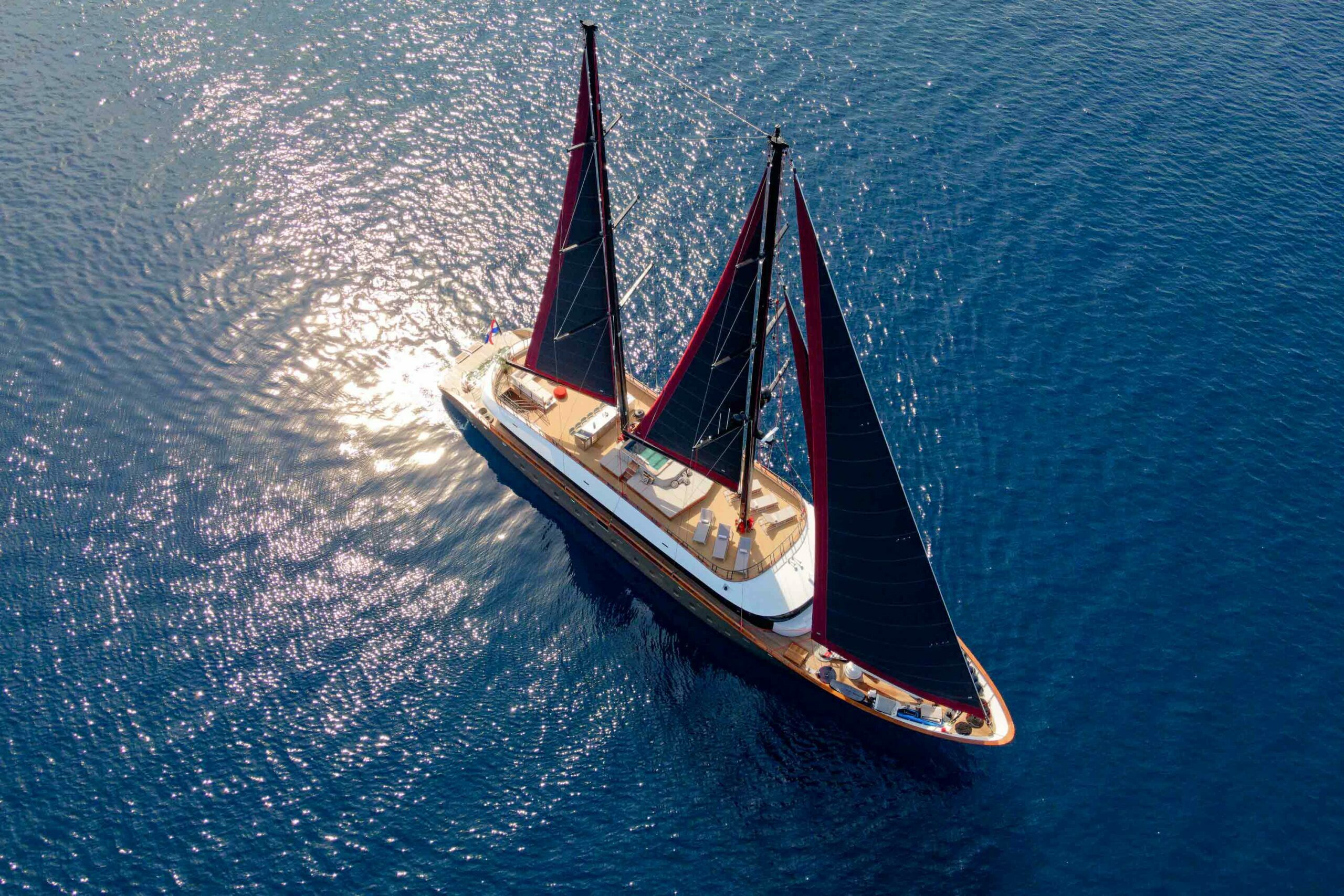 Luxury sailing yacht Anetta aereal view