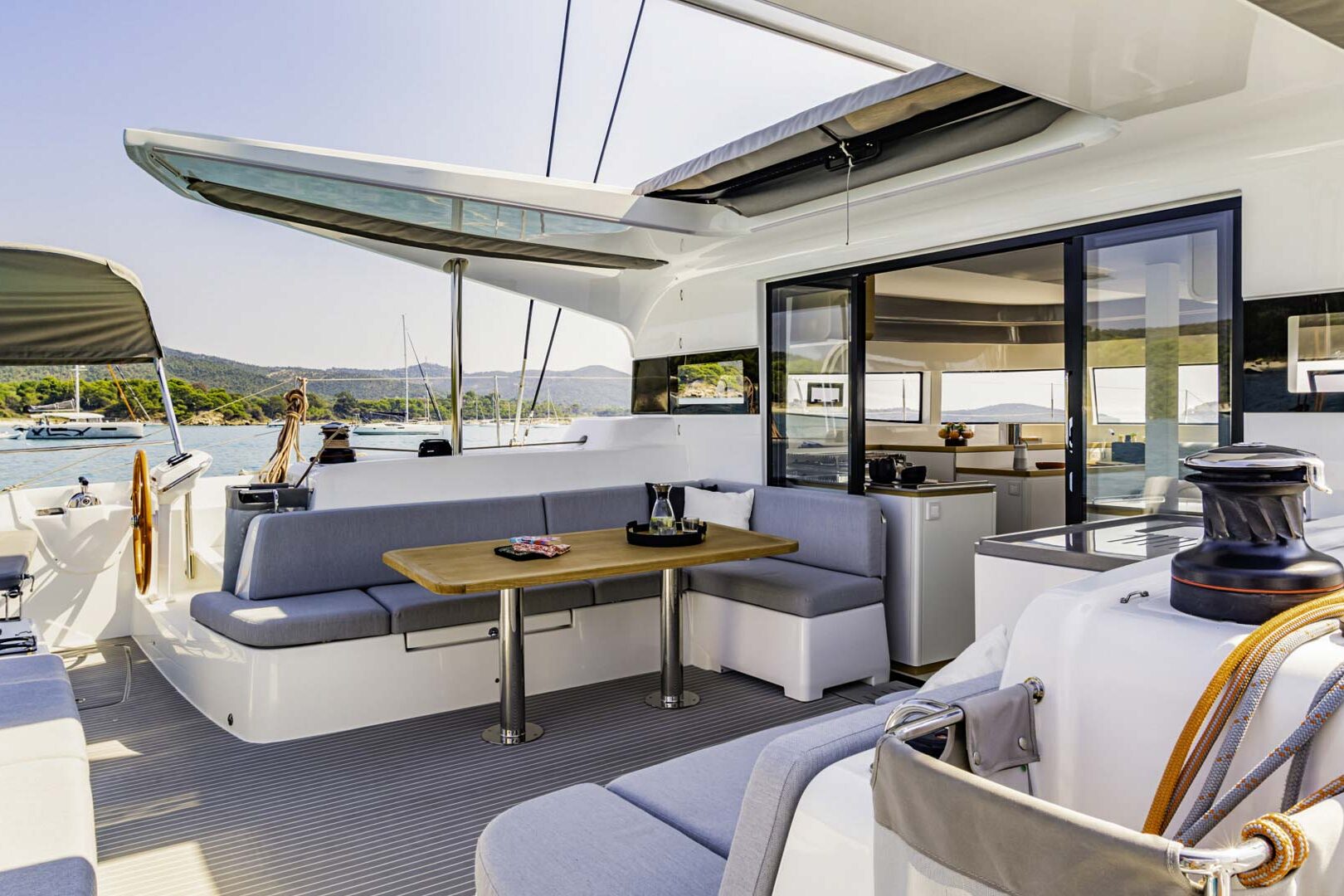 Luxury catamaran Excess 15 aft dining area