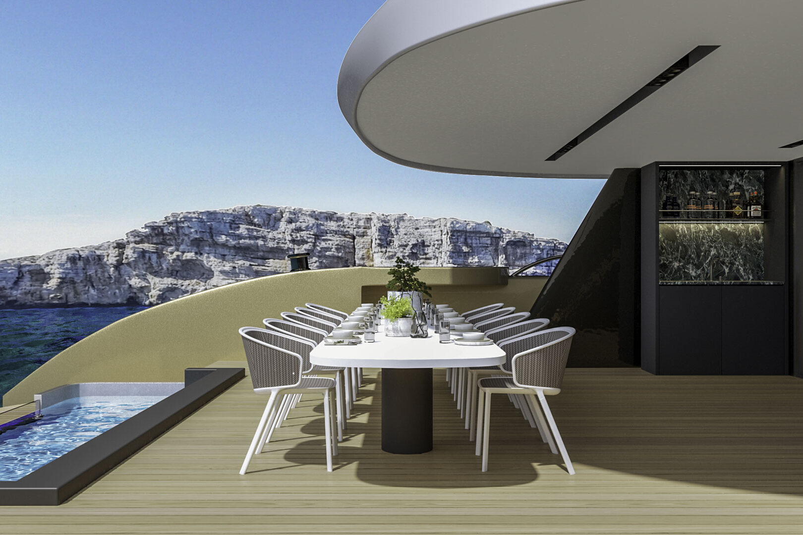 Luxury sailing yacht Anetta aft dining area