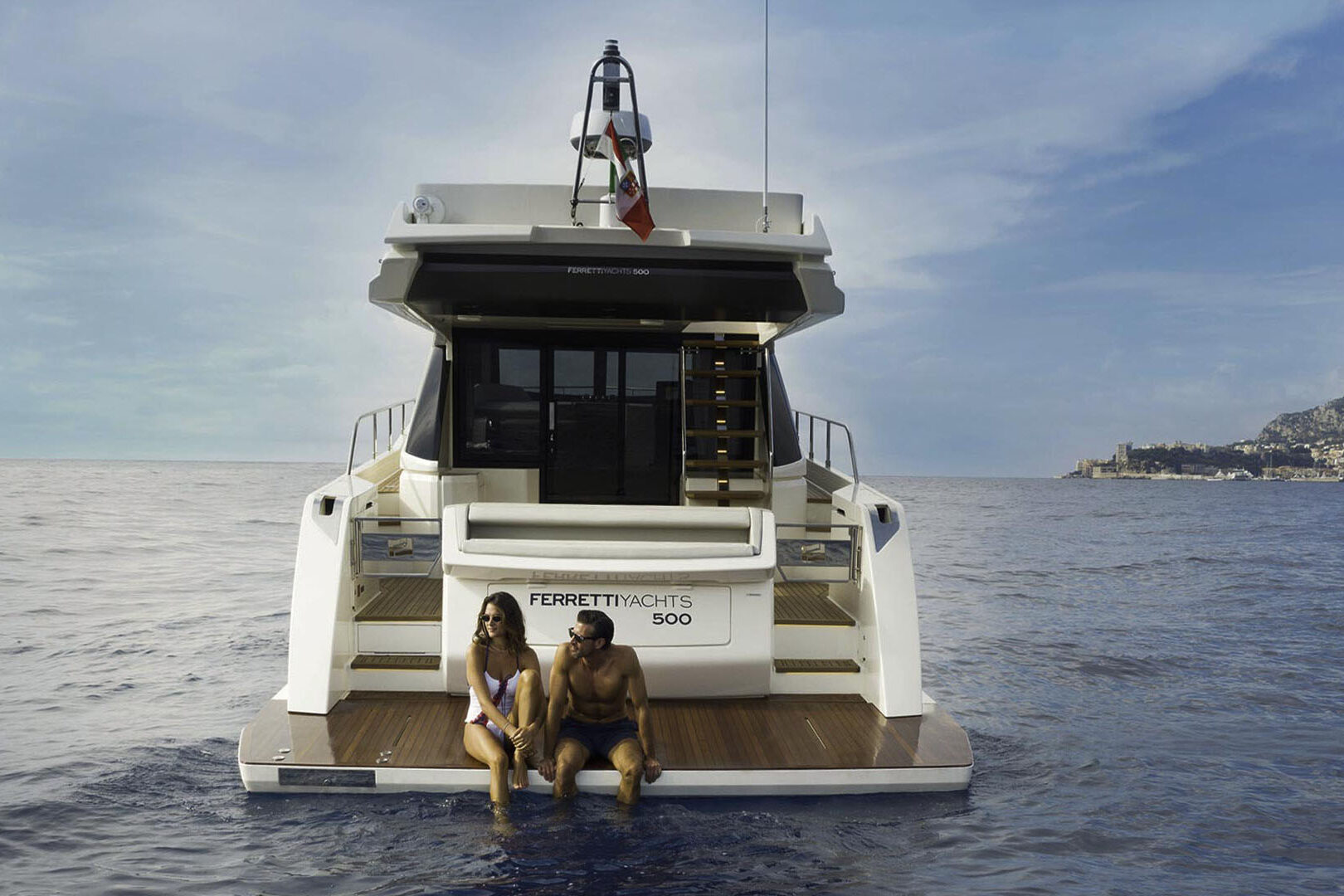 Ferretti Yachts 500 on aft view