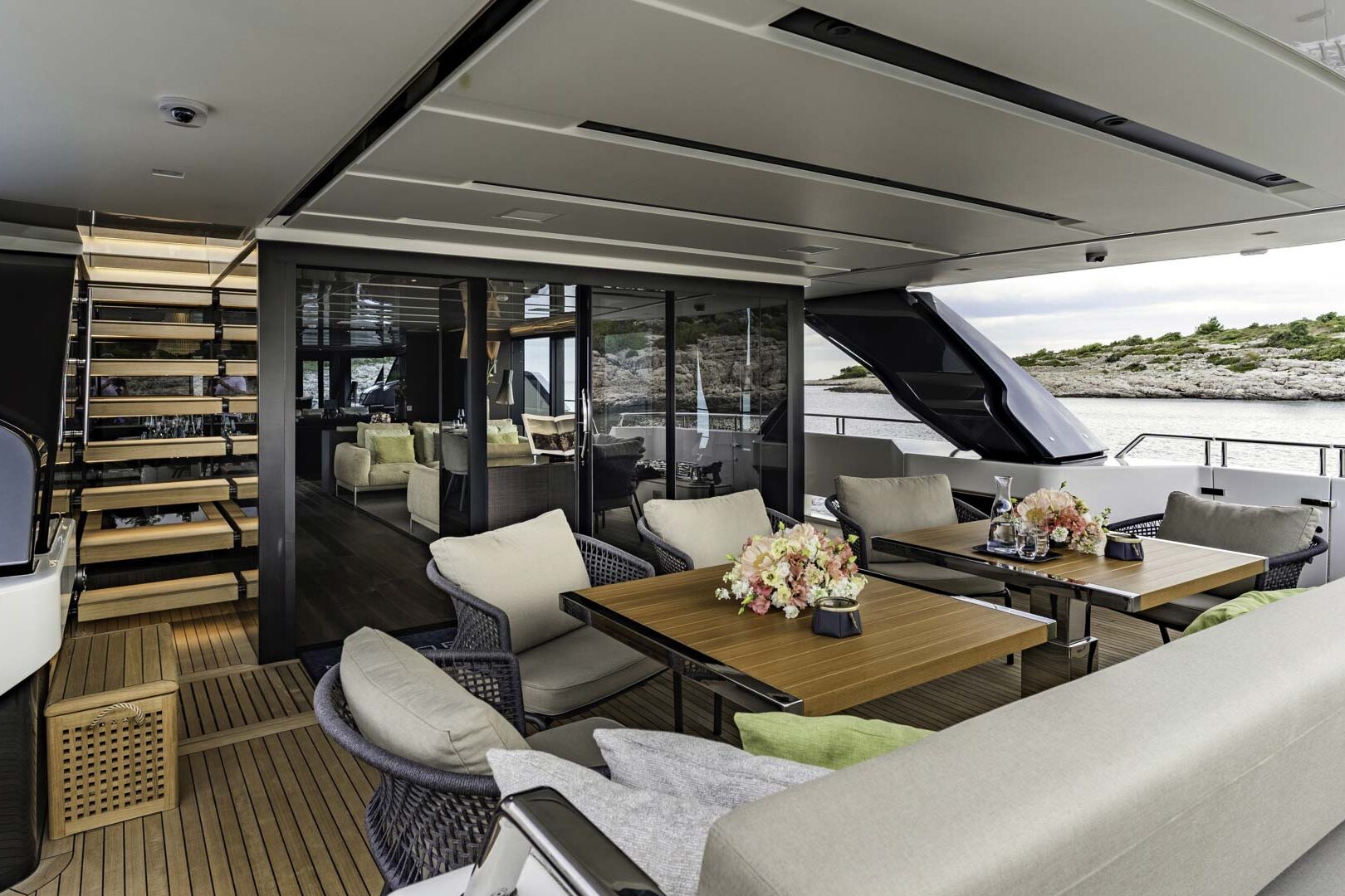 Luxury yacht Noor II deck seating area view