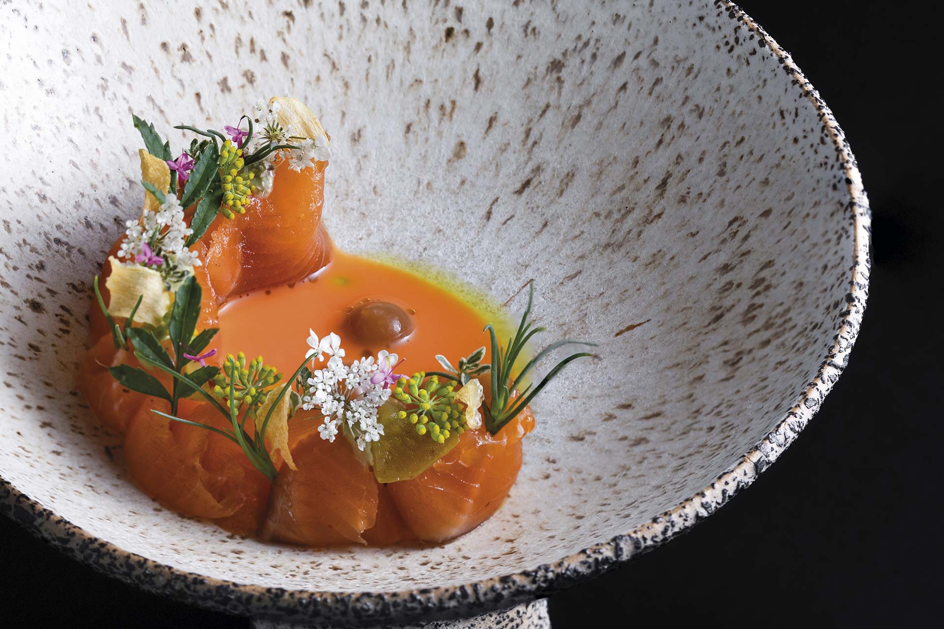 Restaurant Nebo aged gacka trout with peach accents