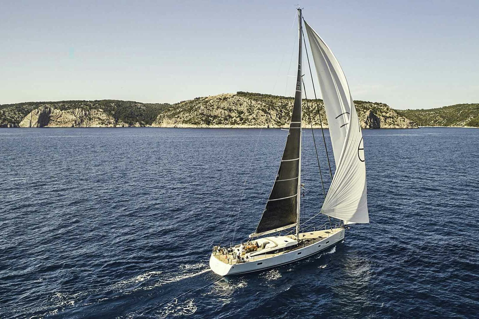 Luxury sailing yacht CNB 76 'Aenea' sailing aereal