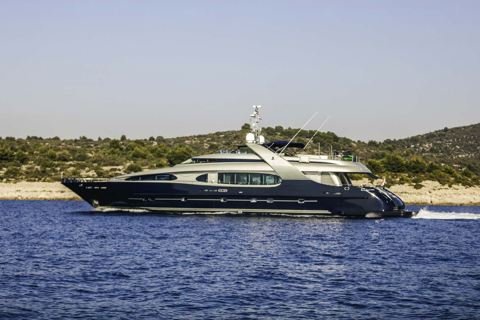 Luxury yacht ONE BLUE portside