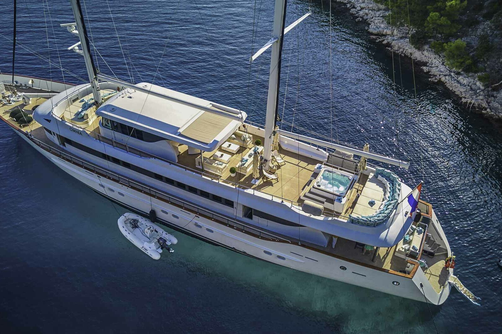 Luxury sailing yacht OMNIA aereal view