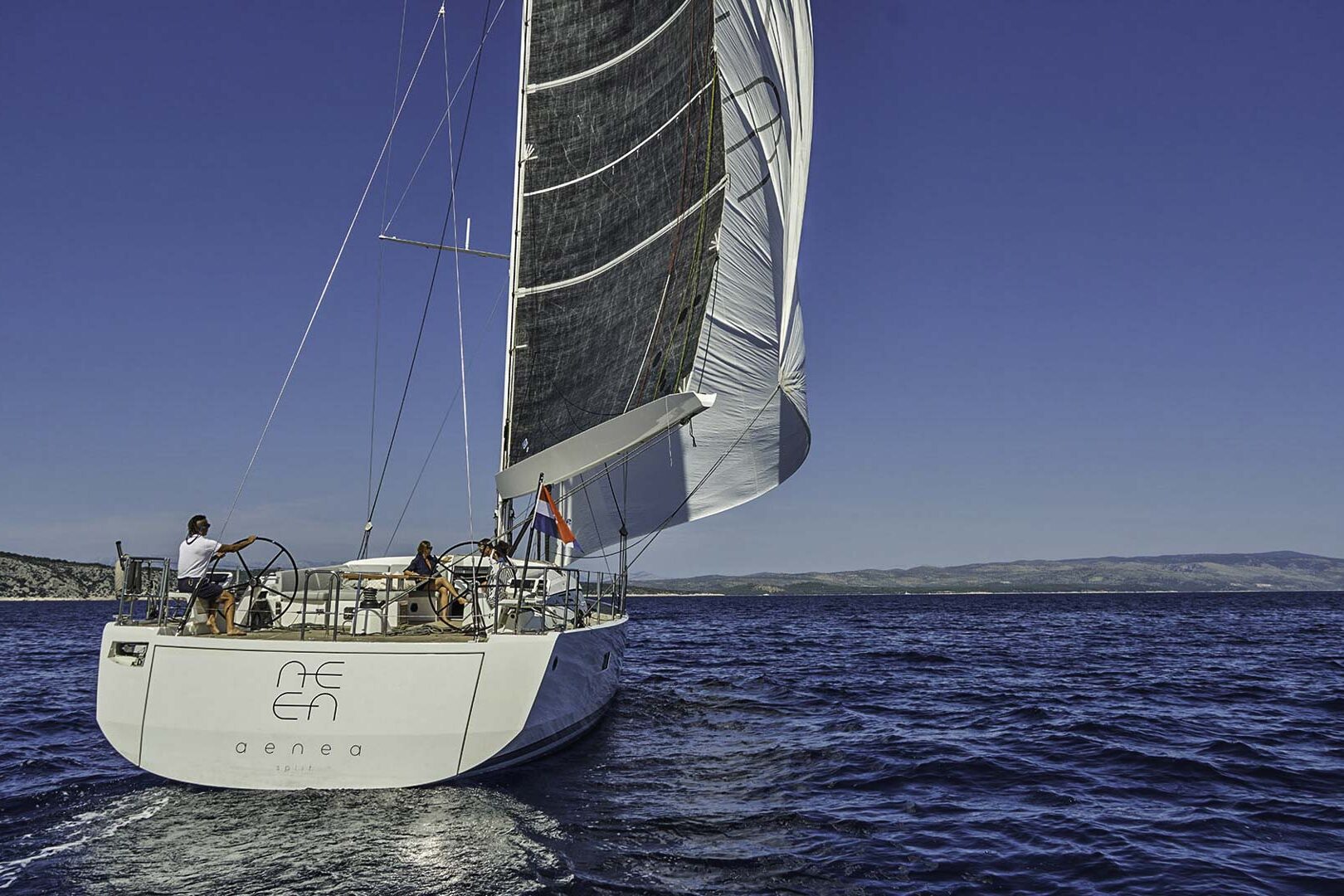 Luxury sailing yacht CNB 76 'Aenea' aft sailing