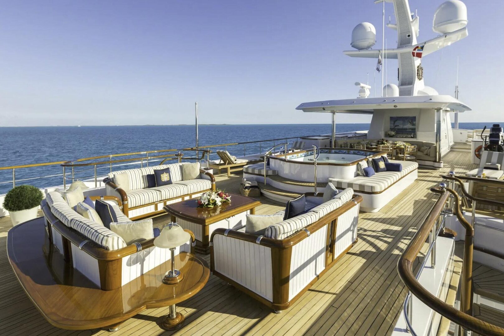 Luxury yacht Katharine sundeck close view