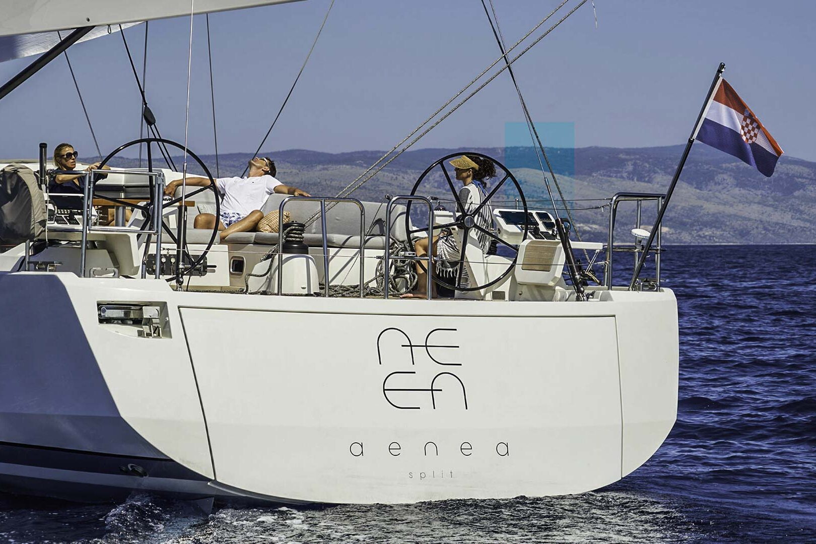 Luxury sailing yacht CNB 76 'Aenea' aft view