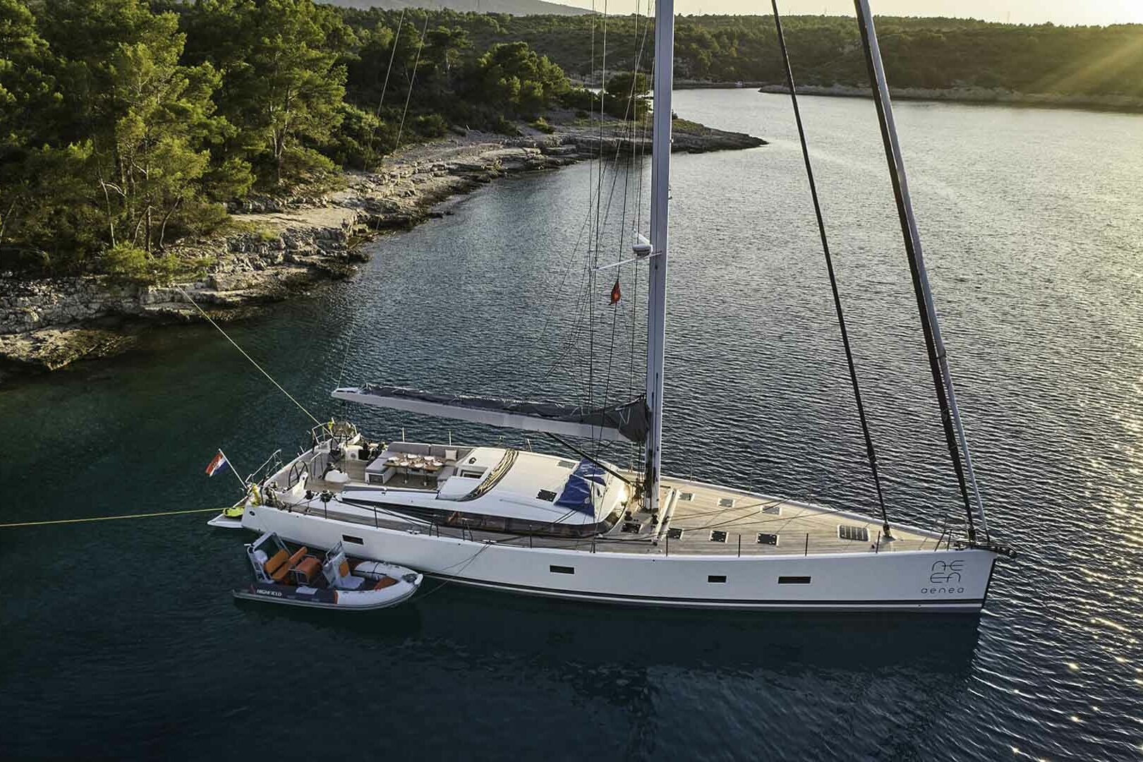 Luxury sailing yacht CNB 76 'Aenea' on anchor