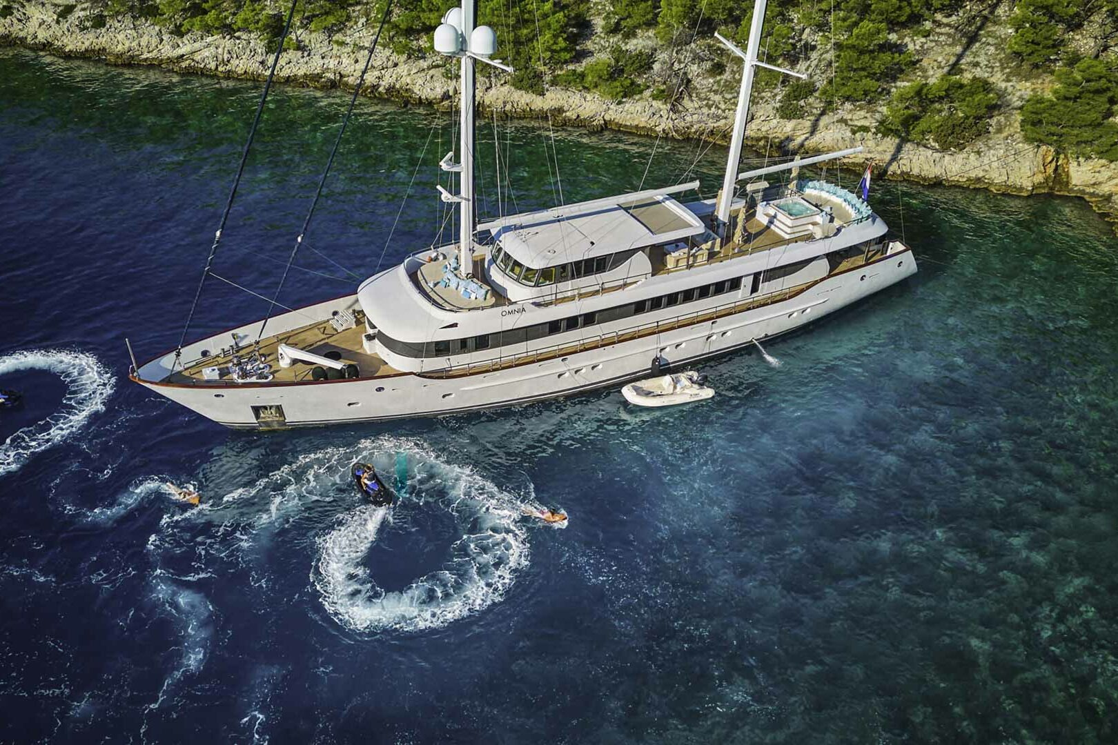 Luxury sailing yacht OMNIA view from the air