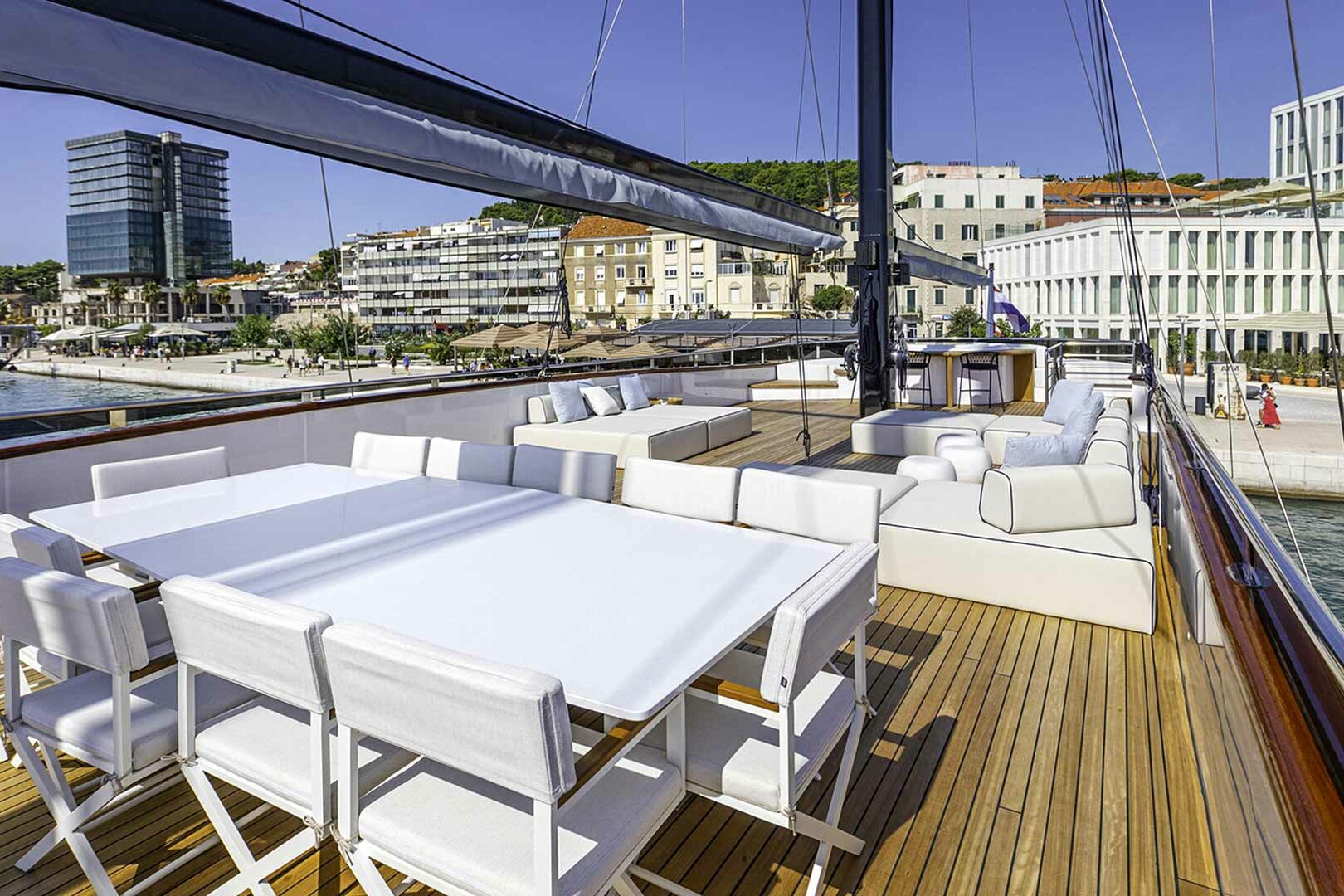 Luxury sailing yacht Scorpios deck seating area