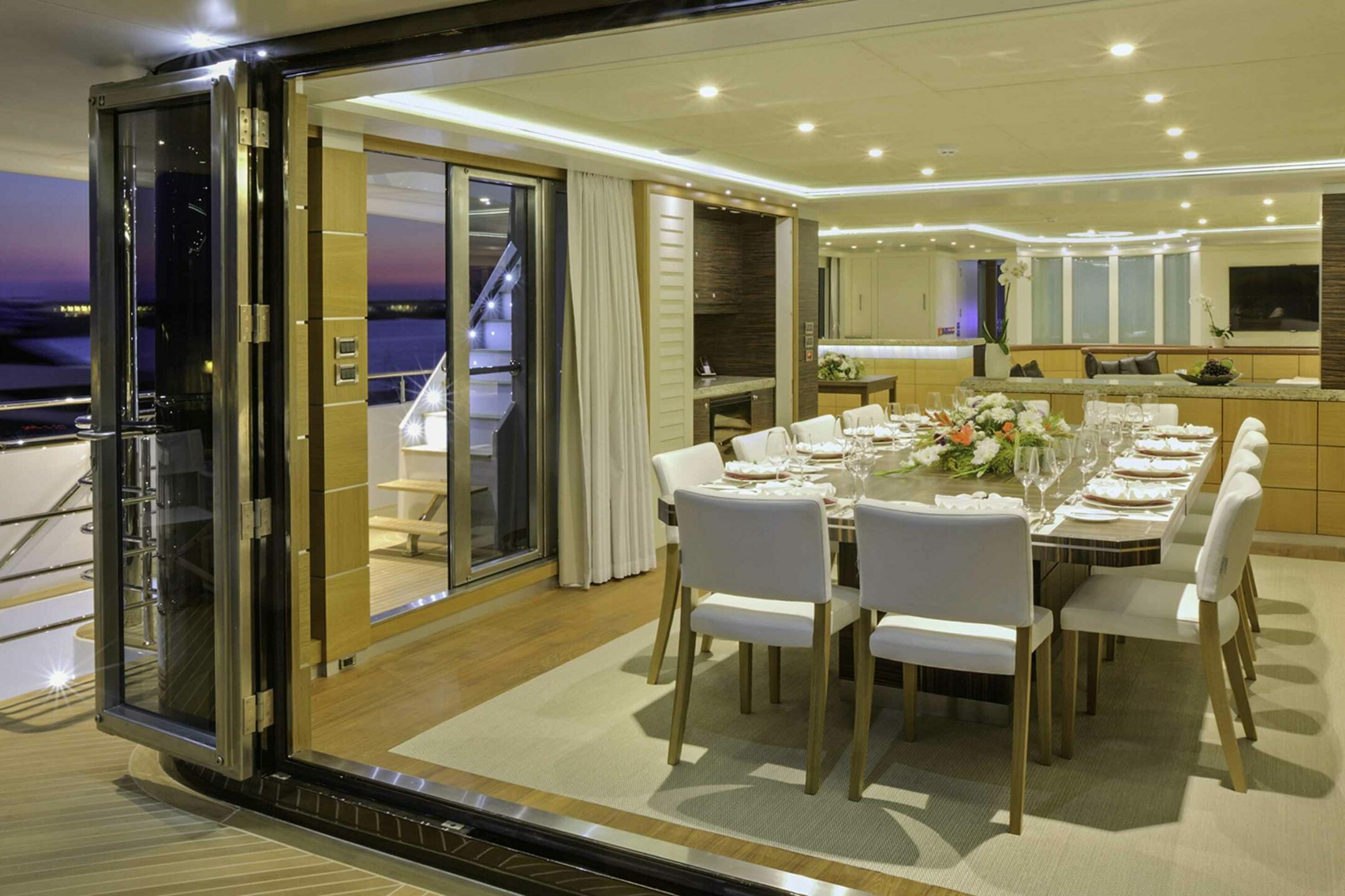 Luxury yacht QUARANTA salon close view