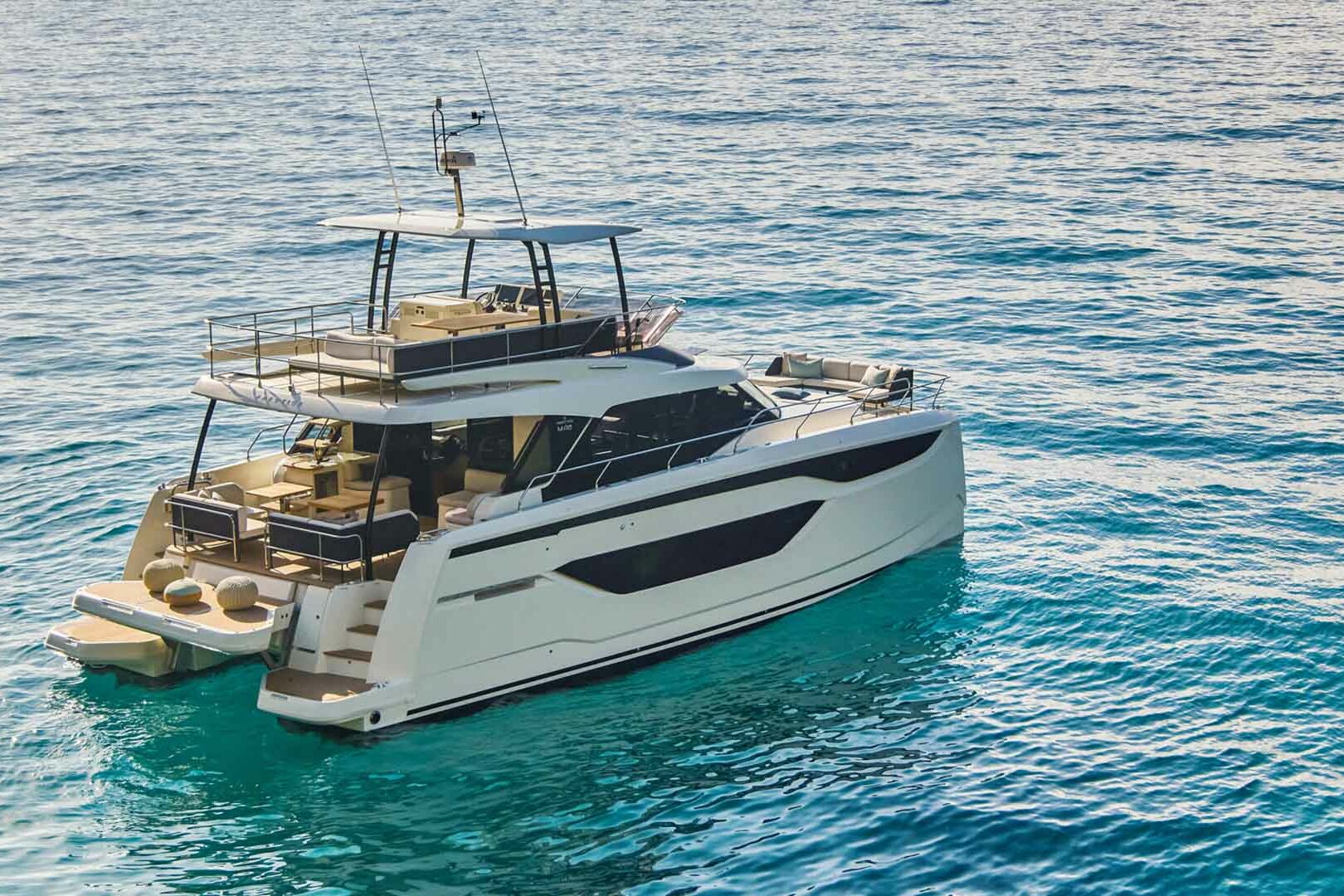 Luxury catamaran Prestige M48 side view