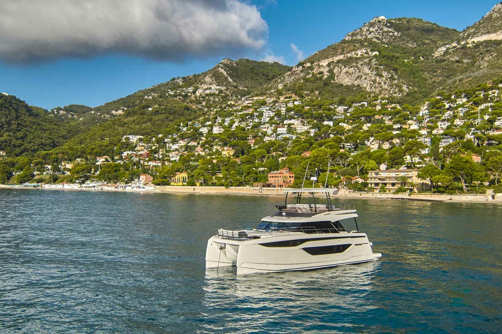 Luxury catamaran Prestige M48 on anchor