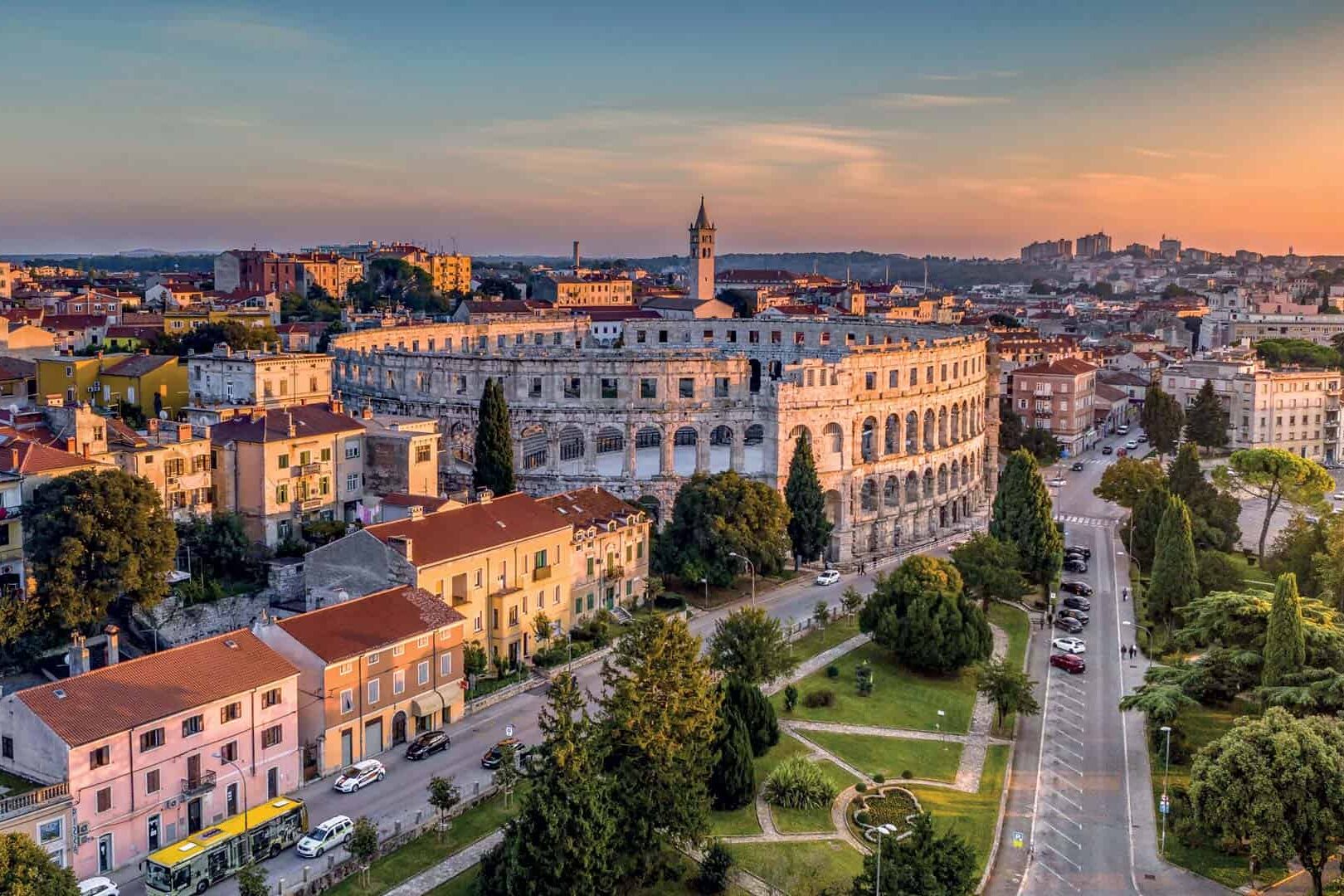 City of Pula sunset, Arena, Istria, Croatia