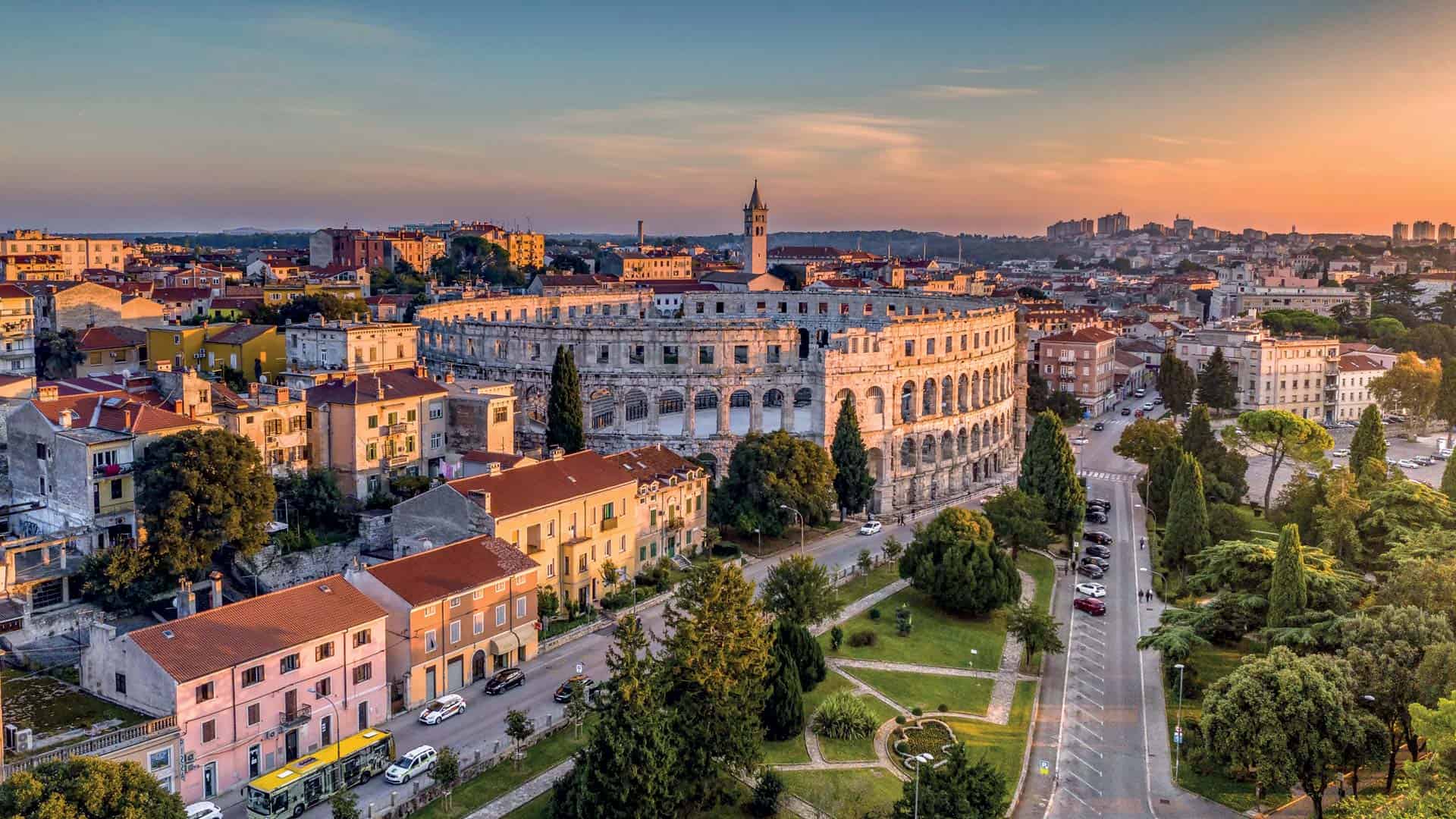 City of Pula sunset, Arena, Istria, Croatia