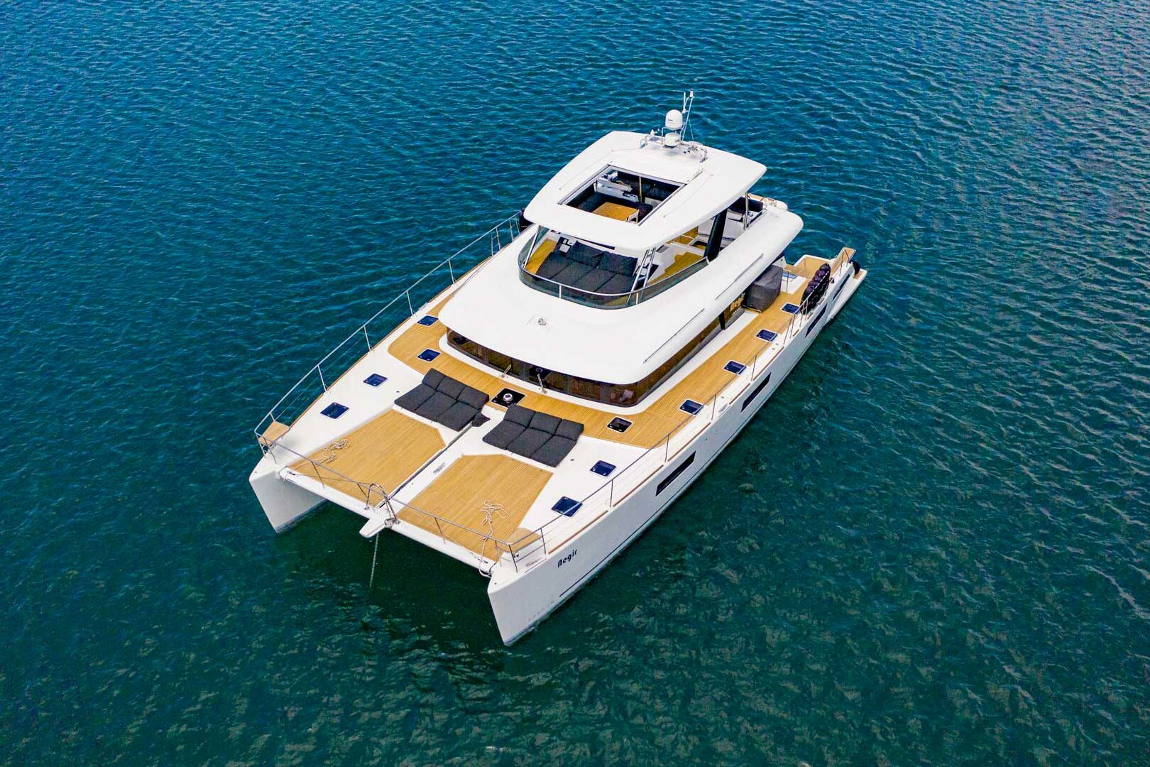 Luxury catamaran Lagoon Power 630 aereal