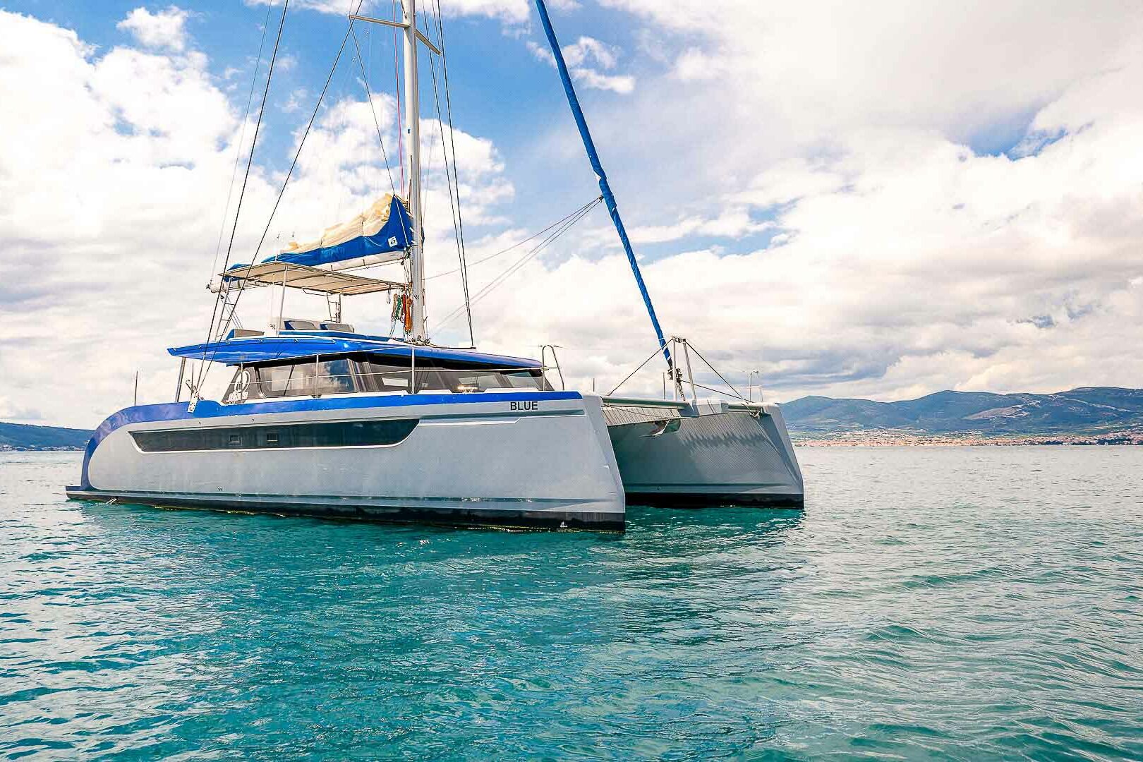 Luxury catamaran Luna 49 front view