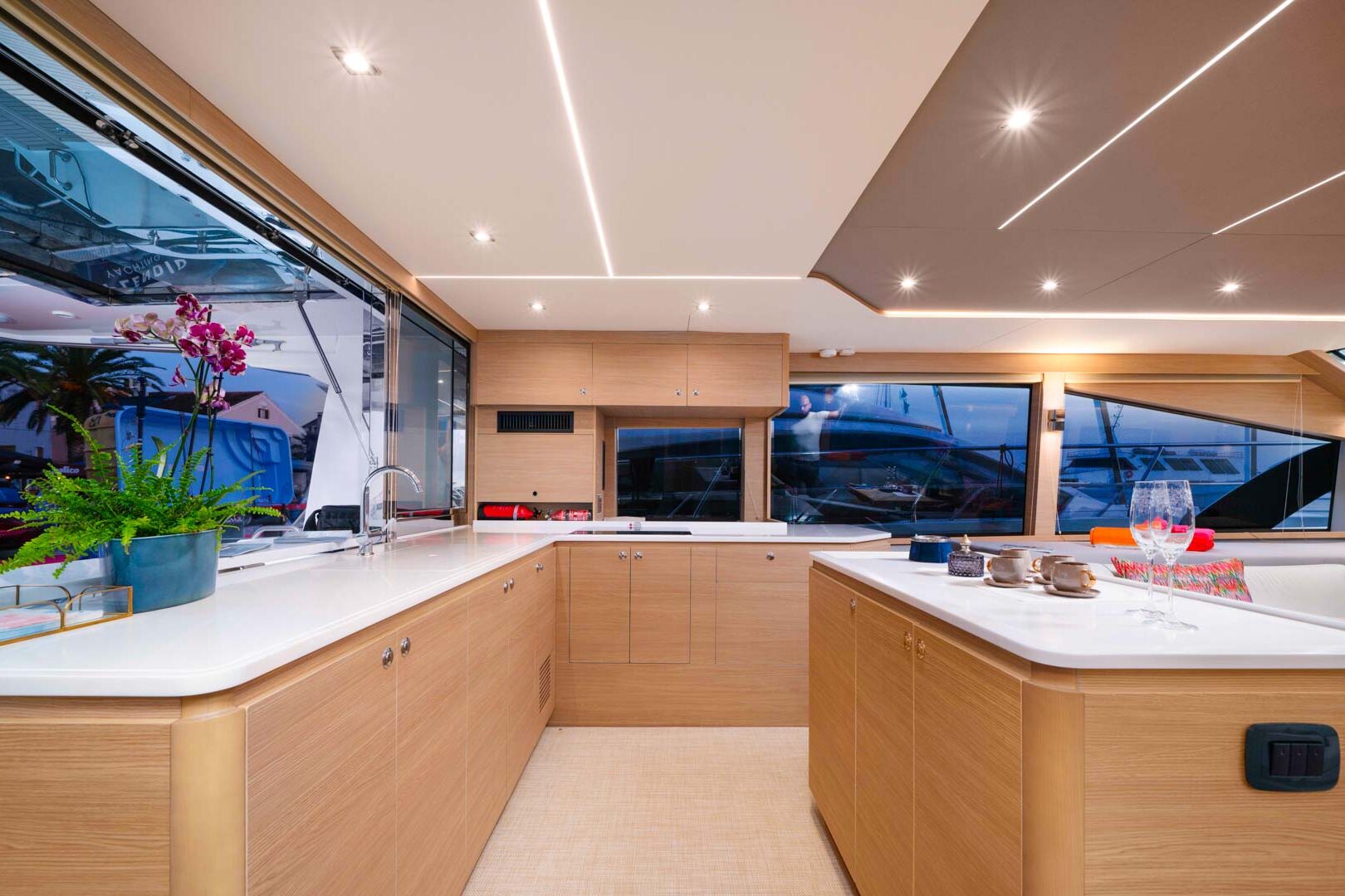 Elegant and well-equipped galley in the luxury Aquila 54 'By my side' catamaran.
