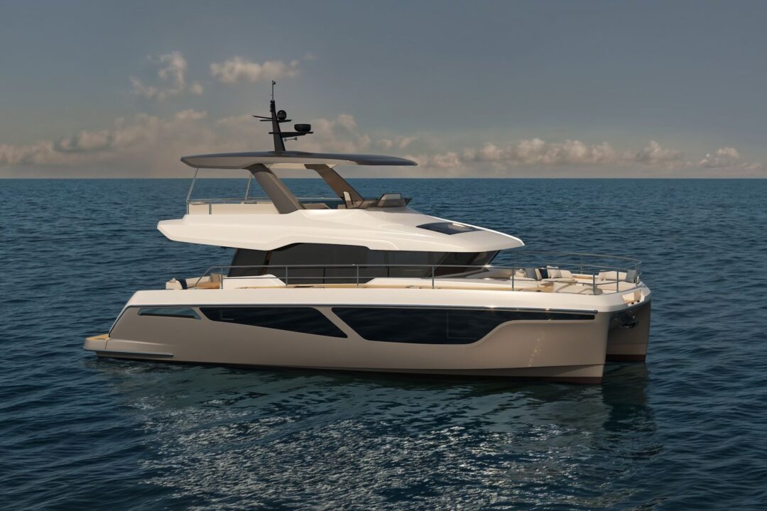 Side view of Veya 53 power catamaran